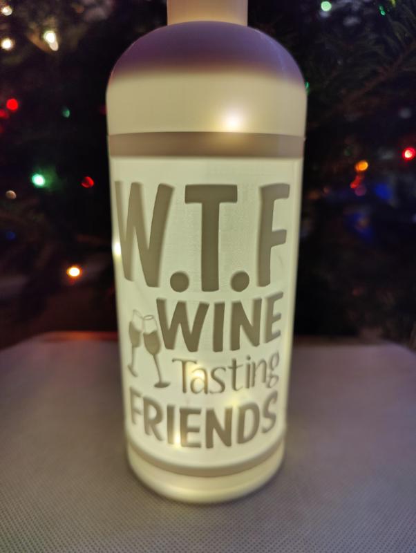 WTF Wine Tasting Friends Lithophane Wine Bottle