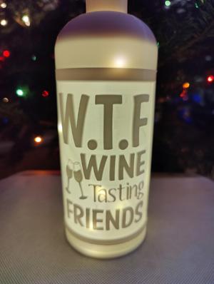 WTF Wine Tasting Friends Lithophane Wine Bottle