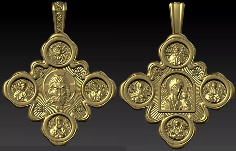 Christ Savior  Cross Pendant Kazan Mother of God Saints Healers