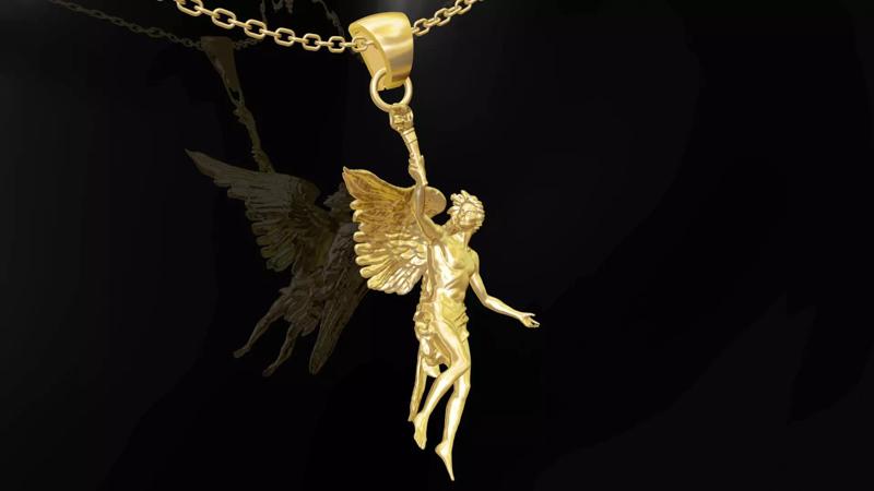 Angel holding  torch gold pendant jewelry