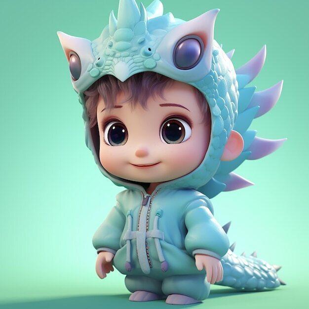 Cute baby in dragon suit 01 / art toy / magic makes