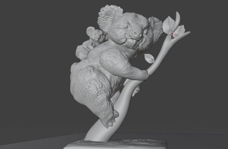 Koala on a tree stl 3d print file statue
