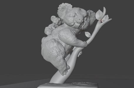 Koala on a tree stl 3d print file statue
