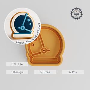Astronaut Helmet Cookie Cutter & Stamp Set, Space & Cosmic Theme, Fondant, 3 Sizes S/M/L, 6-Piece Pack