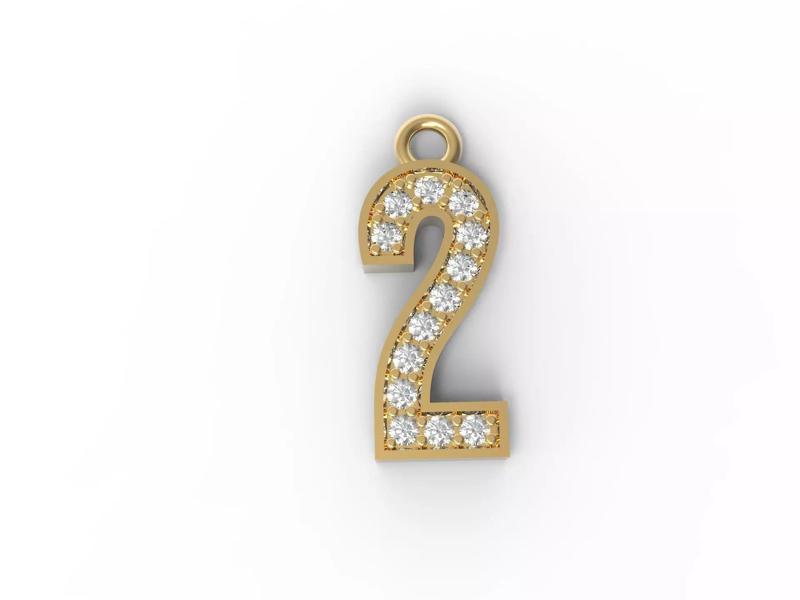 numeral pendant number two 2 with diamonds