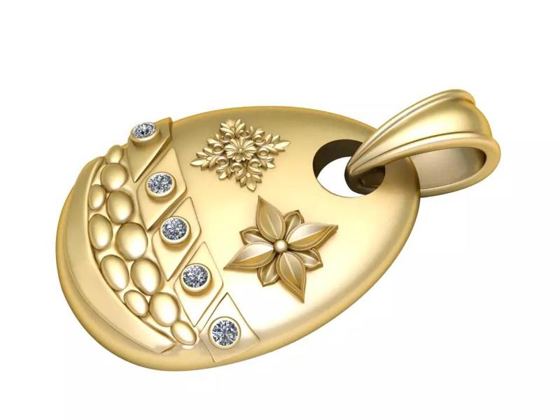 gold diamond pendant 3D printable model