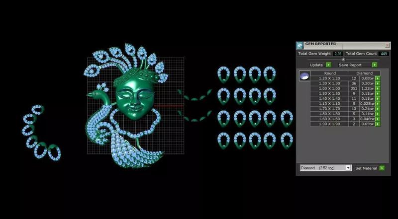 Krishna Peacock Face Pendant 3D Model with Gem Settings