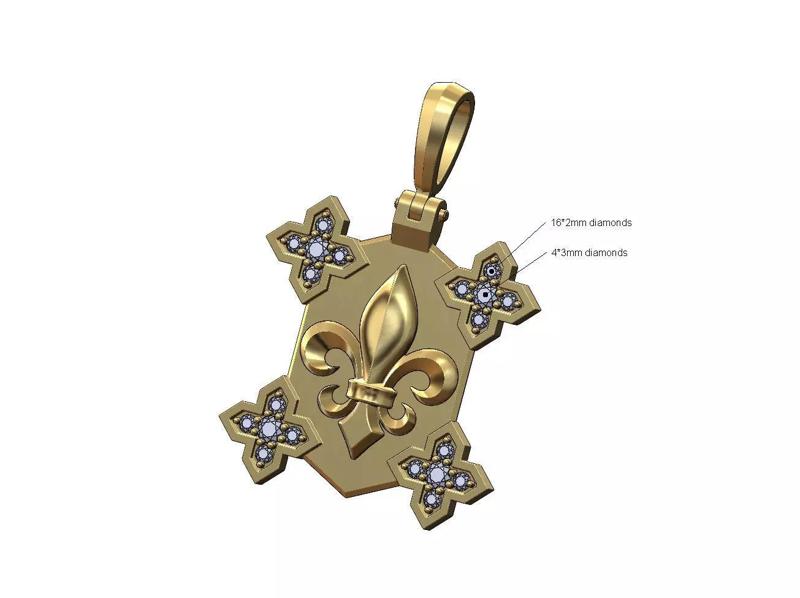 Heraldic lily Moroccan Maltese star diamond corners pendant