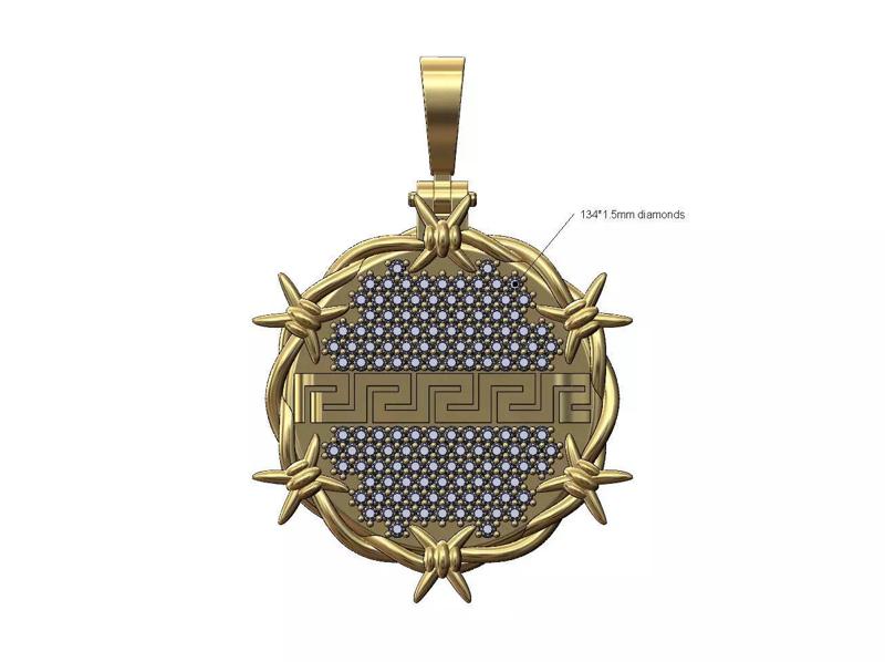 Greek key diamond barbwire thornes pendant