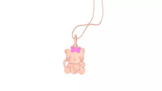 Cat with Bow Tie Light Weight Kids Pendant Necklace Charms 3dm
