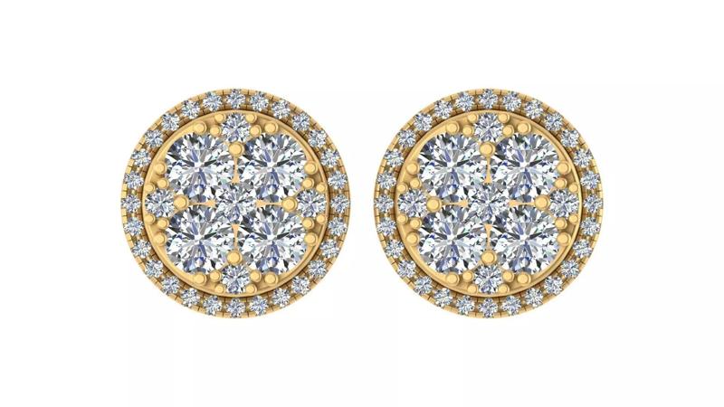 Elegant Round Cluster Diamond Stud Earrings