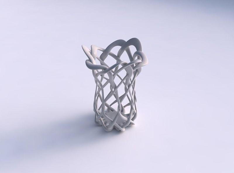 Bowl oval with interlacing lattice streched and wavy top