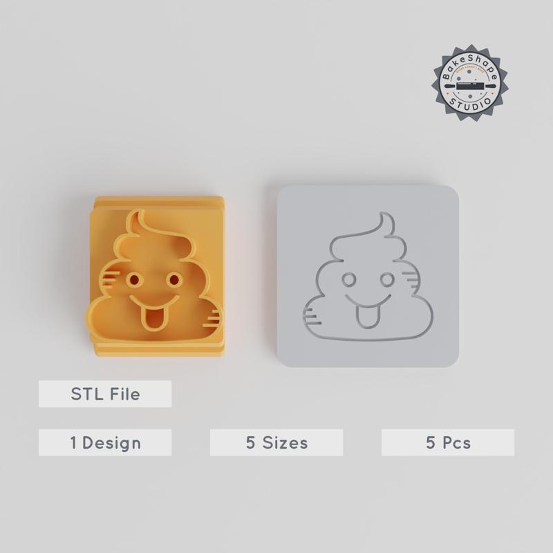 Poop Emoji Stamp Tile Set, 5 Sizes, Clay & Cookie Decoration, Funny Feces Motif for Fondant & Soft Materials