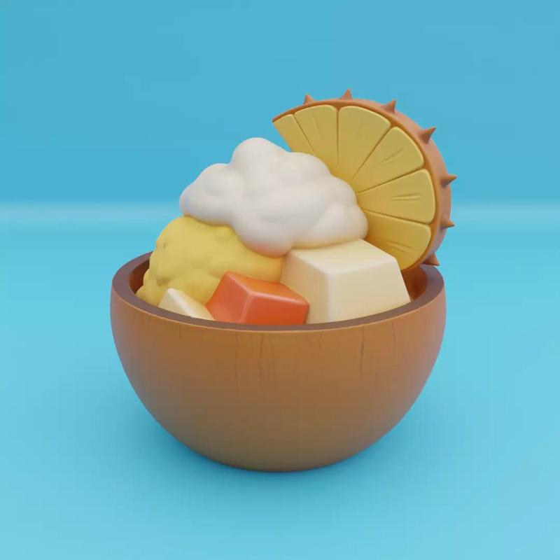 Tropical Dessert Bowl Ice Cream Coconut Shell Printable