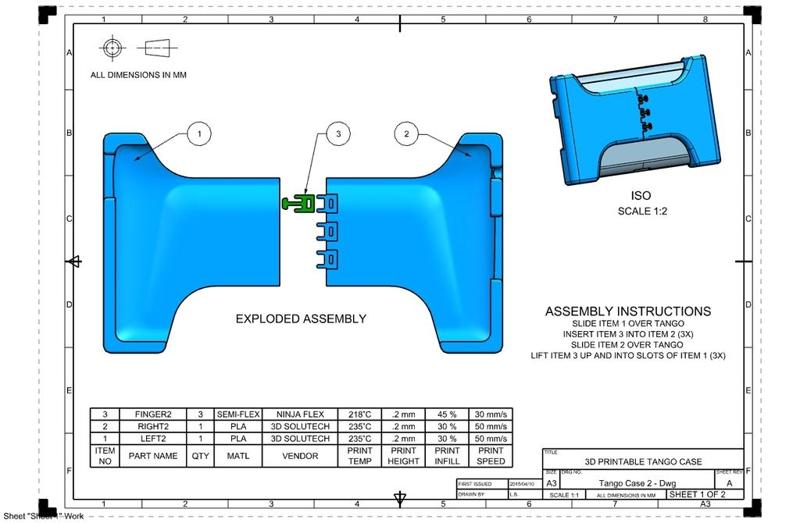 3D Printable Case for Project Tango w/Semi-Flex finger joints 