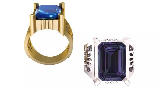 Royal Sapphire Rectangular Gold Ring