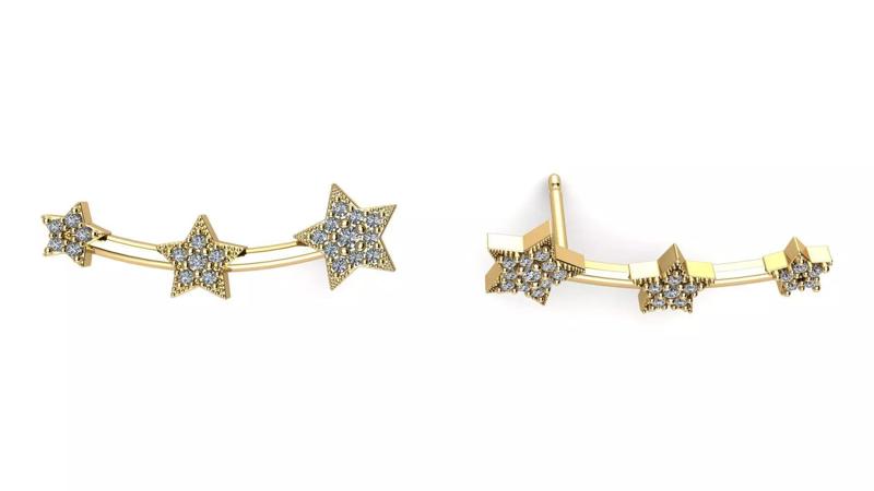 3 Stars Earring with Diamonds