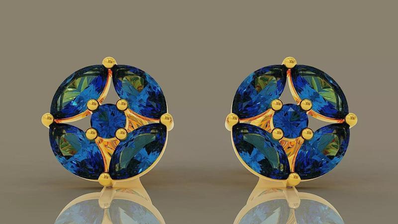 Prong set marquise and round shape diamonds stud earrings