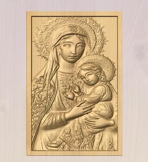 Virgin Mary with Baby Jesus – 3D STL CNC Relief Model for Wood Carving