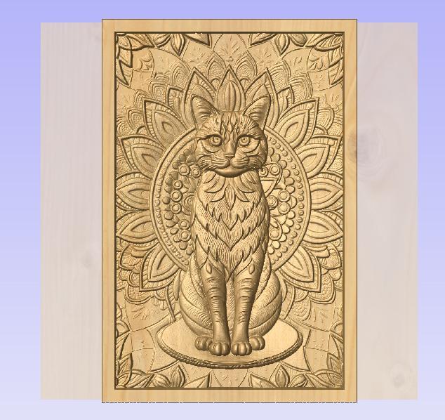 Sacred Mandala Cat – 3D CNC Relief STL for Spiritual Wood Carving