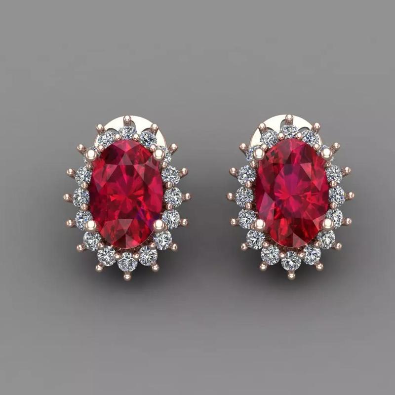 Ruby Rose Gold Diamond Women Earring 3D print Model