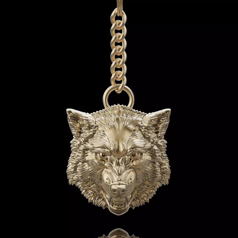 Wolf key silver gold jewelry printable 3d model