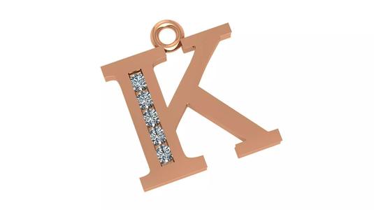 Alphabet Letter K Pendant Charm 3dm stl render details