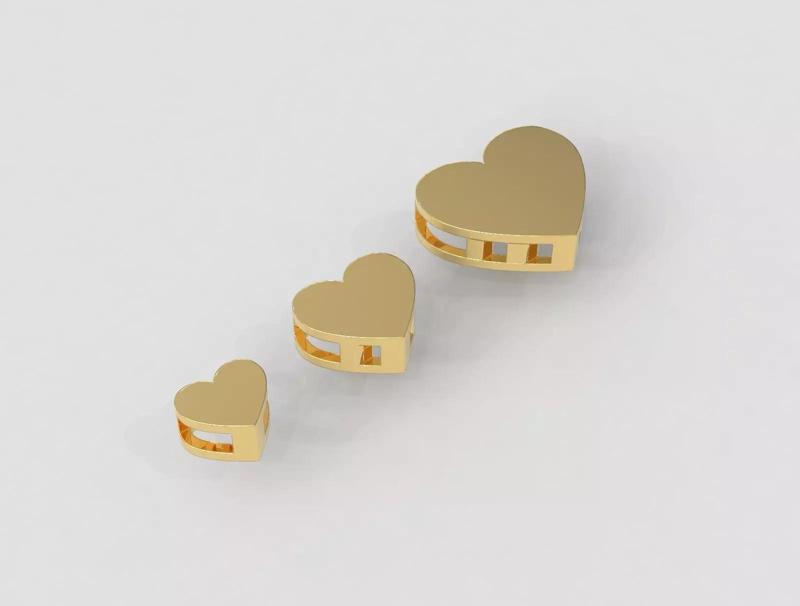 3 Heart Pendants - 7mm  10mm  15mm