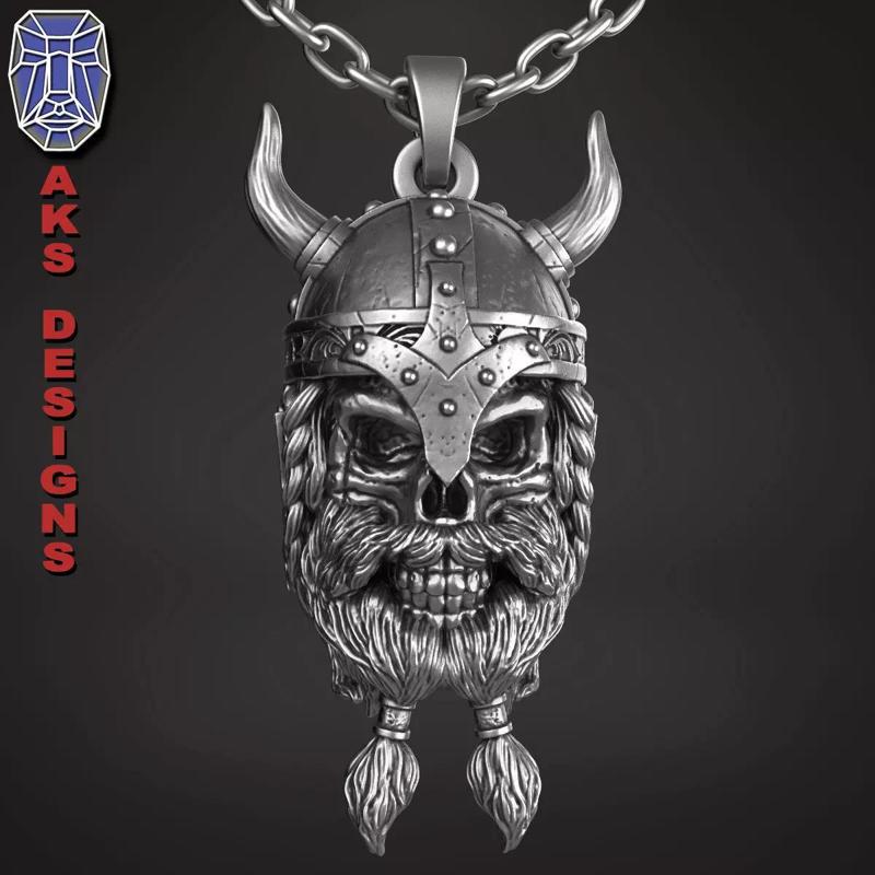 skull Pendant jewelry Ancient viking warrior v1