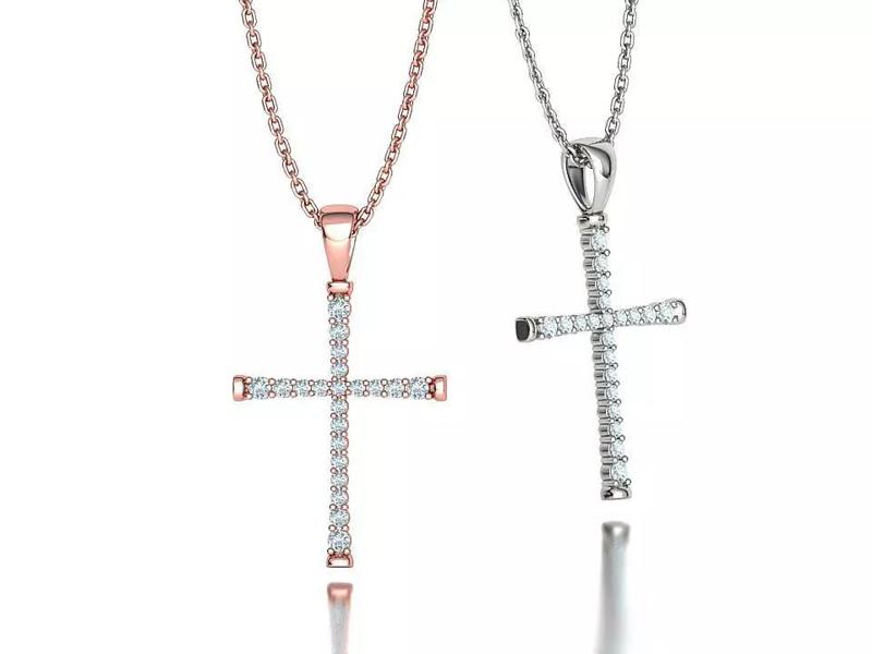 Diamond Cross Necklace Pendant 3Dmodel 22mm cross