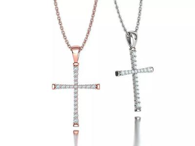 Diamond Cross Necklace Pendant 3Dmodel 22mm cross