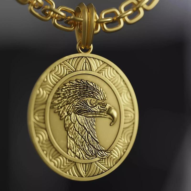 Eagle Stylized Pendant Coin Amulet Necklace