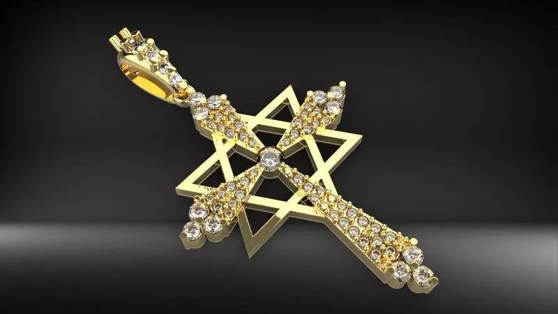 Diamond Star of david cross pendant