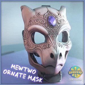Wearable Mewtwo Ornate Mask - Articulated Movable Jaw, Mini & Keychain Versions STL/3MF