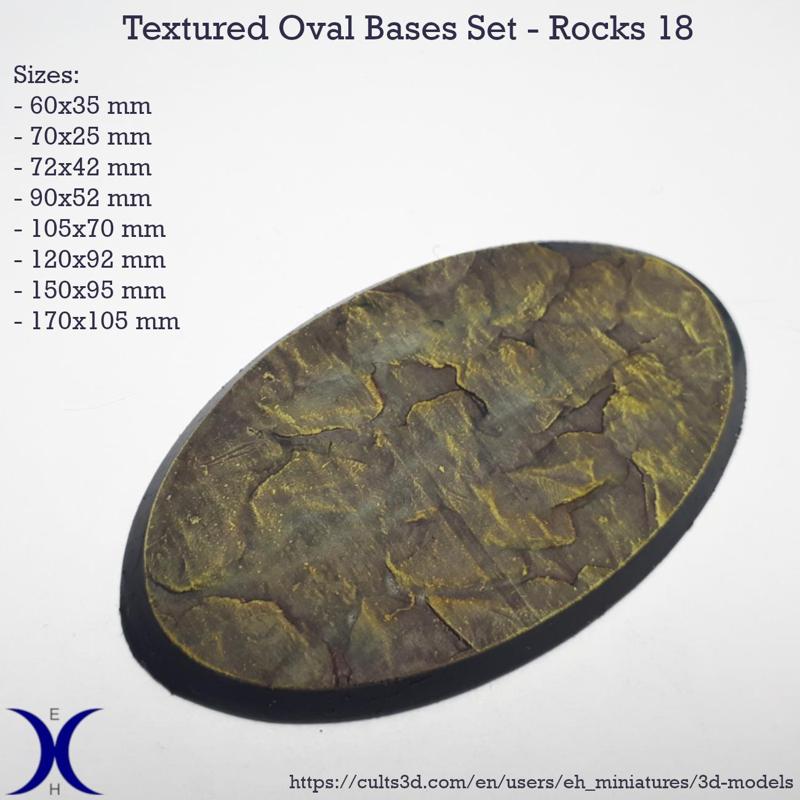 Oval Bases Set – Rocks 18 Texture (60–170MM) | Perfect For Tabletop Wargames & RPG's