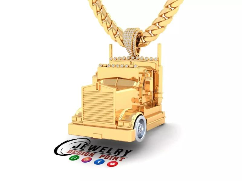 Custom Semi Truck Diamond Pendant - Rig Truck Vehicle Diamond