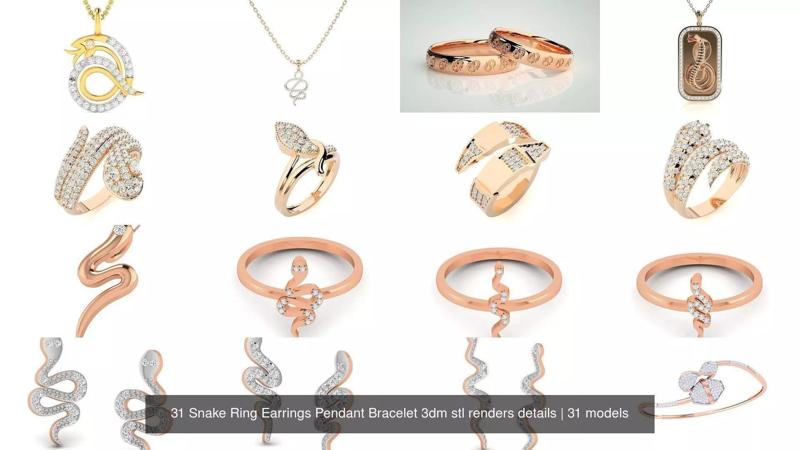 31 Snake Ring Earrings Pendant Bracelet 3dm stl renders details 3D Model Collection