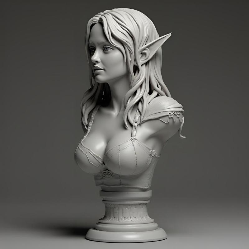 100mm Fantasy Elf Bust: High-Detail 3D Print