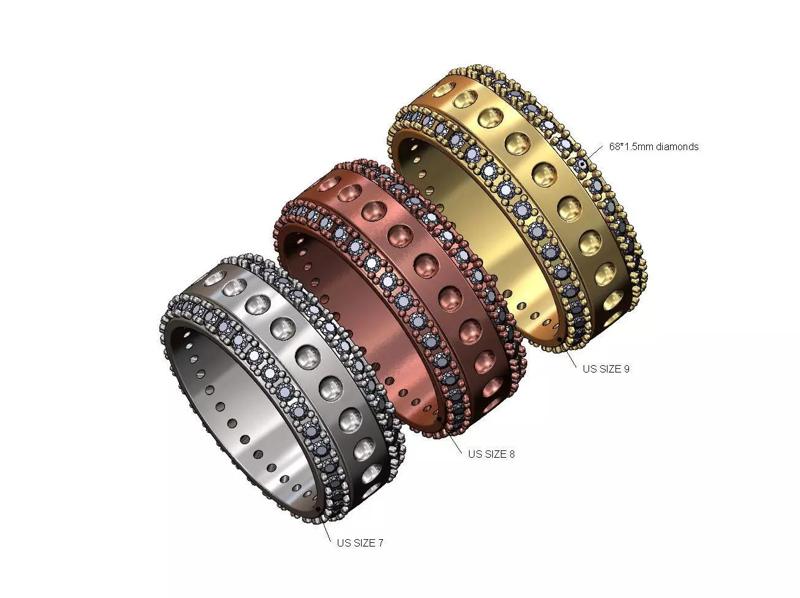 Dotted wide diamond sides cigar band US sizes 7 8 9