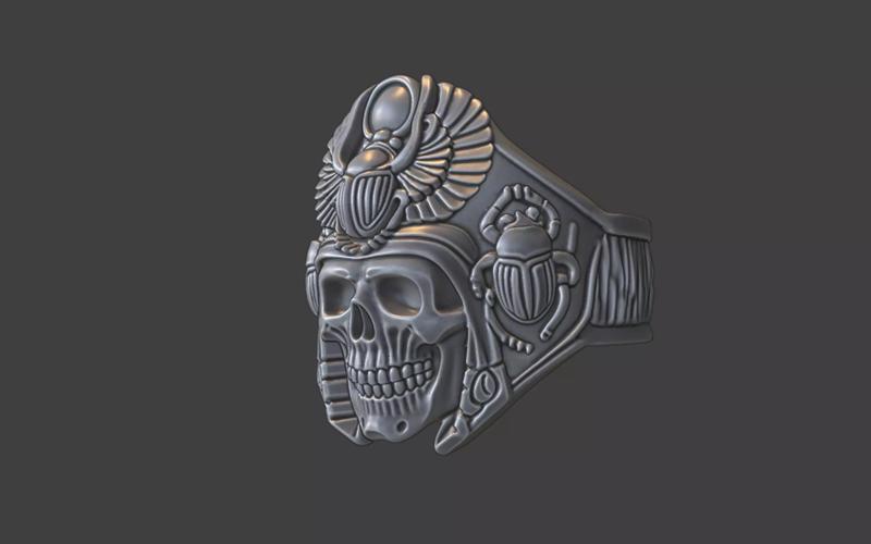 Egyptian pharao skull with scarab ring