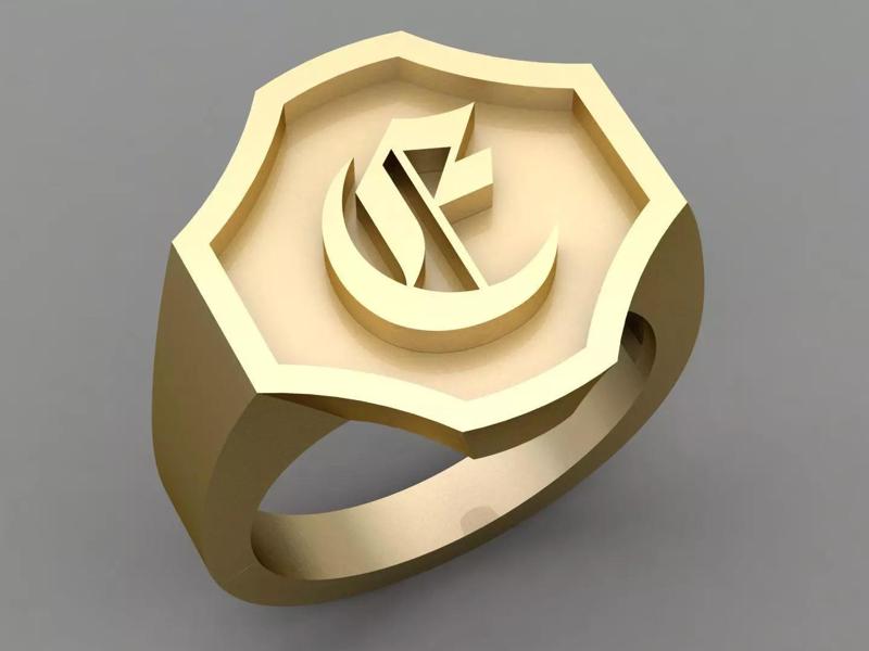 E Letter Classy Solid 14K Gold Name Initial Signet Ring Mens
