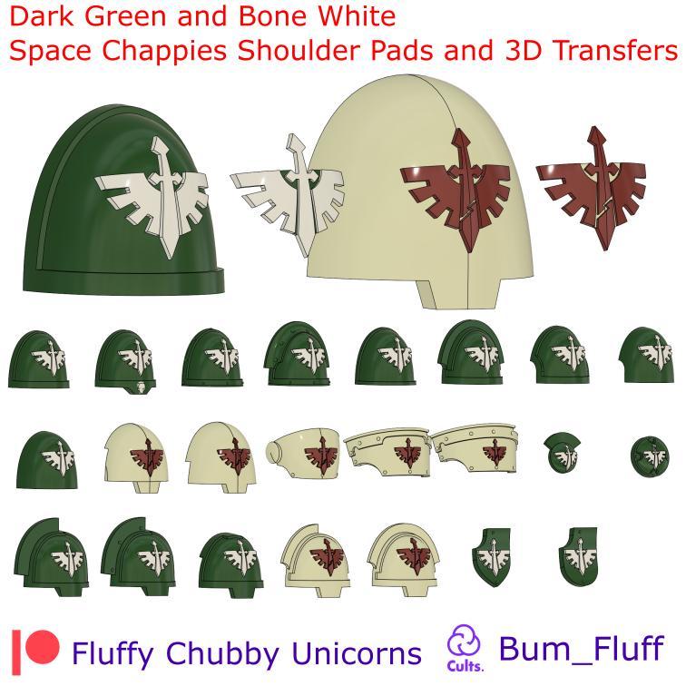 Dark Green Space Chappies Shoulder Pads and 3D transfers - Now with more pads