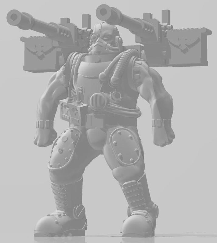 scifi 28mm scale British Imperial army Gigantus Cyborg servile, armed with Twin Heavy Stubber