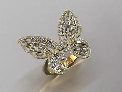 Butterfly Ring Decorated with Baguettes and Round Stones