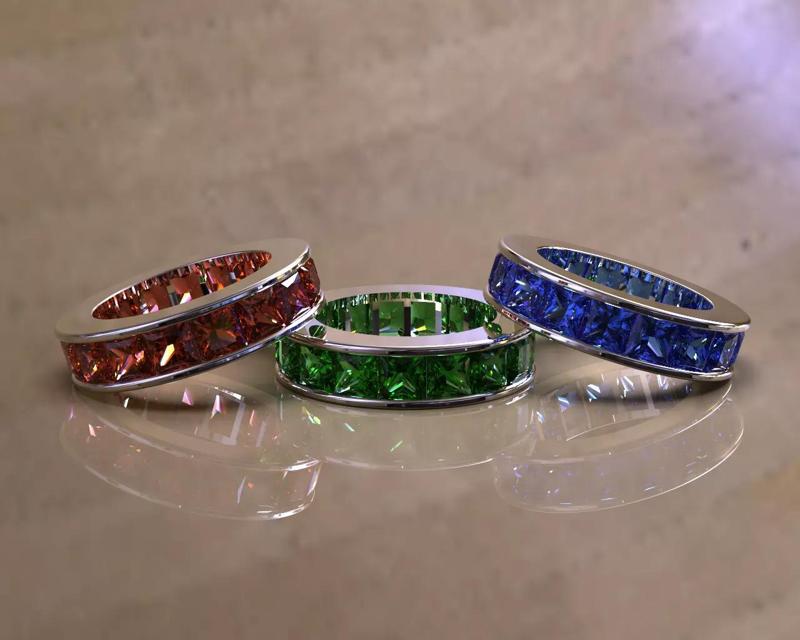 Eternity ring with channel set princess cut diamonds