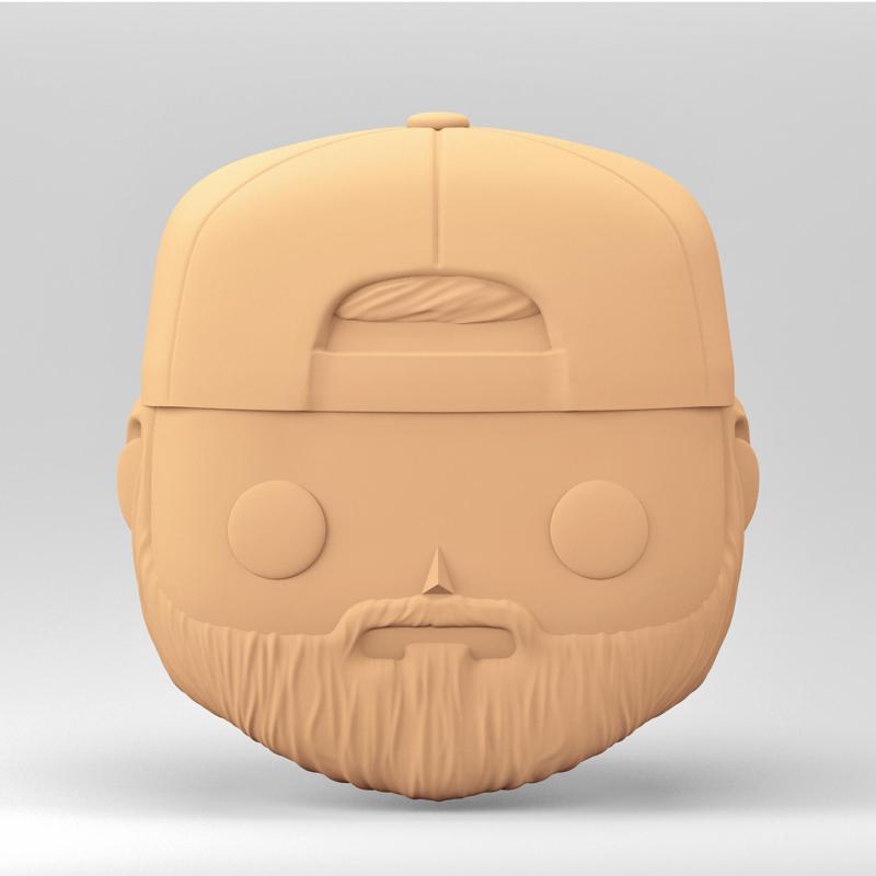A male head in a Funko POP style. A cap backwards. A bearded man. MH_5-7
