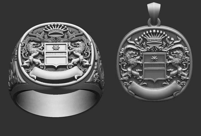 Coat Of Arms Liond Crown - Brasao - Ring and Pendant
