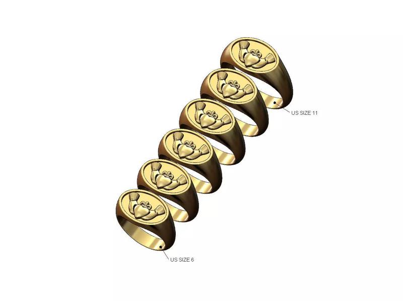 Claddagh heart crown landscape oval signet ring  US sizes 6to11