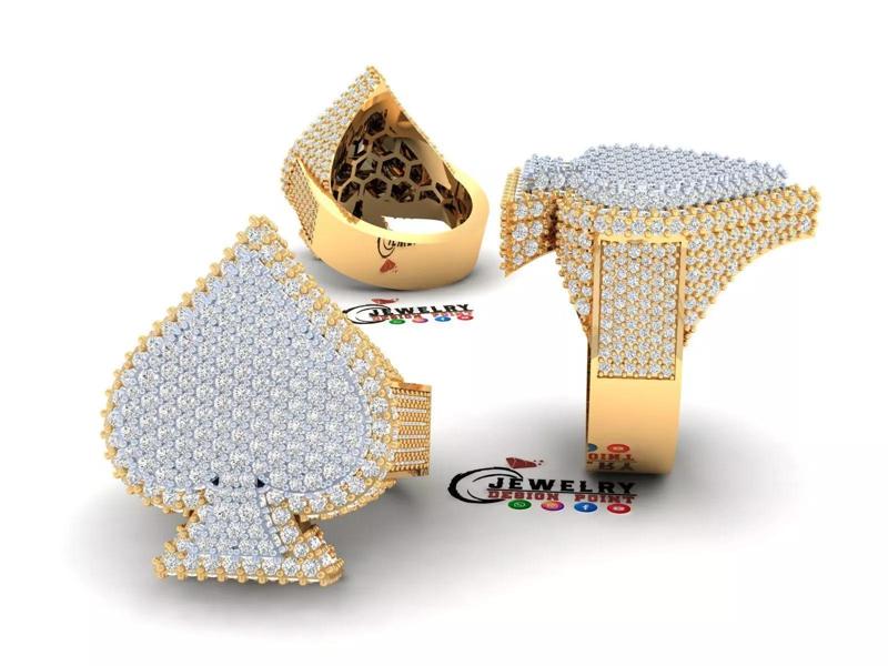 Custom  Ace of Spades Card Diamond Ring - Playing Card Jewelry