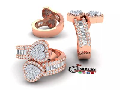 Custom Heart Shape Baguettes Diamond Ring - Cluster Rings